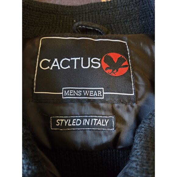 Vintage Cactus Black Leather Front Zip Knit Sweater Bomber Jacket, Men's Medium - Picture 2 of 13